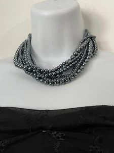 Multi Strand Faux Grey Pearl Necklace Silver Hook Clasp - Picture 1 of 8