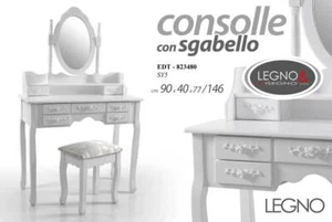 TAVOLO TRUCCO TOLETTE CONSOLLE SGABELO SPECCHIO LEGNO BIANCA SHABBY 90*40*77/146 - Foto 1 di 1