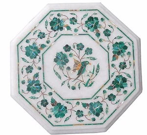 12" Marble Coffee Table Top pietra dura Malachite Inlay For Home Decor Gift - Picture 1 of 1