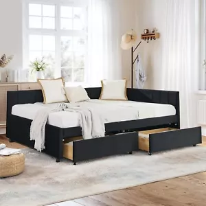 Full Size Modern Tufted Sofa Velvet Upholstered Day Bed Frame For Living Room - Picture 1 of 18