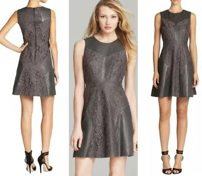 $398 Vestido de Cóctel ALI RO Gris Encaje Metálico Mezcla Media Ajuste y Acampanado ~ 6,6 M3020 Foto 1 de 4