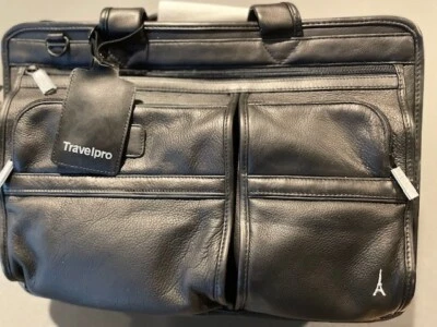 Travelpro Expandable Executive Computer Briefcase- Black/Leather-Shoulder Strap - Image 1 of 4
