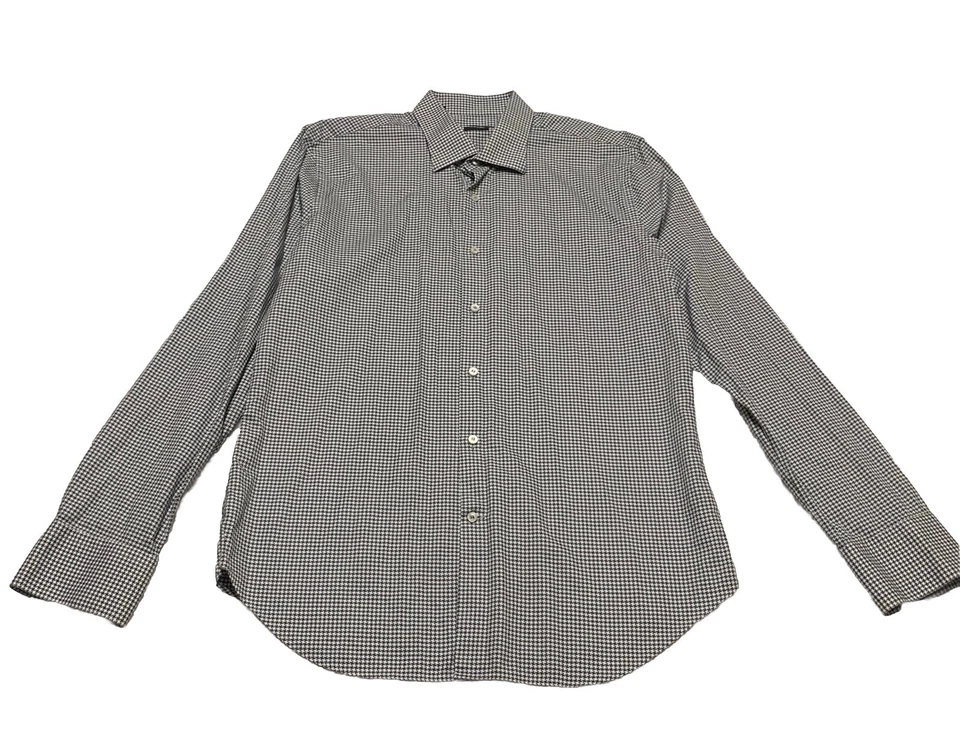 Camisa Saks Fifth Avenue Hombre 16 1/2 Gris Estampado Pata de Gallo Manga Larga Abotonada Foto 1 de 4