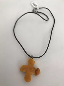 Plata de ley .925 ~ ámbar báltico natural 35 mm x 40 mm cruz ámbar - Imagen 1 de 12