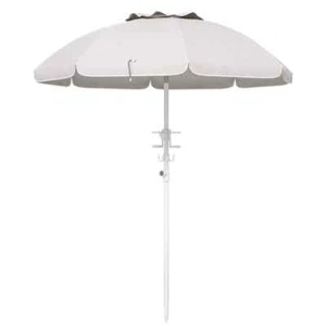 5.7 ft. Steel Frame Portable Beach Umbrella with Tilt, 2 Cup Holders & Hooks, Ad - Picture 1 of 7