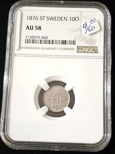 1876 ST SWEDEN 10 Ore NGC AU58 - Picture 1 of 2