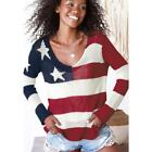 WOODEN SHIPS Flag V Neck Cotton Sweater Size M/L Patriotic Red White Blue