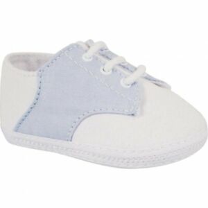 NWT Baby Deer White Blue Cotton Saddle Oxford Booties Crib Shoes Boys Preemie 00