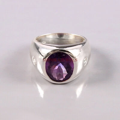 Natural Amethyst Gemstone with 925 Sterling Silver Ring for Men's #198 - Image 1 of 3