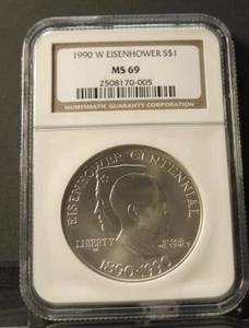 1990 W EISENHOWER Commemorative Silver Dollar NGC MS 69 - Picture 1 of 1