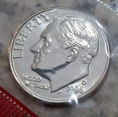 1996 D  10C Roosevelt Dime BU M/S CLAD Uncirculated In Cellophan FREE SHIPPING  - Image 1 of 2