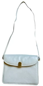 Jay Herbert New York VTG White Stamped Reptile Leather Handbag Crossbody - Picture 1 of 9