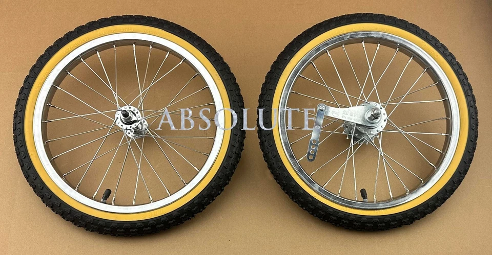 16" CHROME HEAVY DUTY 28 SPOKE BIKE WHEEL SET W/GUM WALL 1.75 BMX COMP III TIRES - Image 1 of 2