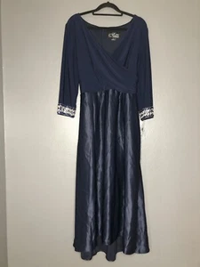 Alex Evenings Women Satin Ballgown Dress Pockets Surplice Neck High Low 14 Blue - Picture 1 of 14