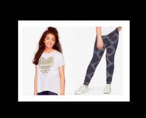 *NWT* Girls Outfit JUSTICE size 12 Sparkly Geo Heart Top n Blue Floral Leggings - Picture 1 of 11