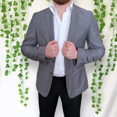 Andrew Fezza Blazer Sport Coat Suit Jacket Light Gray Silver Men's 40R Macy's - Image 1 of 4