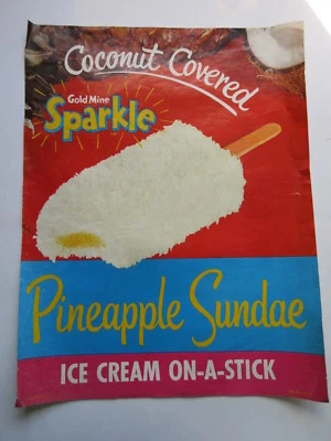 LETRERO HELADO HELADO HELADO PIÑA BRILLO MINA ORO VINTAGE publicidad años 60 Foto 1 de 4