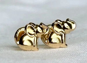 18k solid real gold earrings: Elephant earrings • screw back - Picture 1 of 8