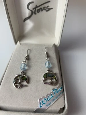 Pendientes colgantes Storrs abulón delfín azul/verde plateado de 1,5 pulgadas de largo Foto 1 de 4