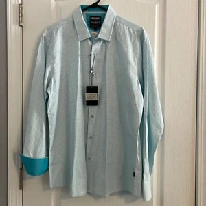 NEW Barabas Slim Fit Shirt Long Sleeve Button Up Teal Weave Design XL Teal Cuff - Picture 1 of 11