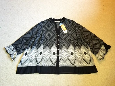 Nuevo con etiquetas $96 Top para mujer-DANNY & NICOLE-negro/gris sedoso transparente con botones 3/4 slv-26W Foto 1 de 4