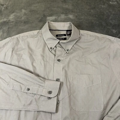 Van Heusen Shirt Mens Large Gray White Striped Button Up Long Sleeve Classic Fit - Image 1 of 4