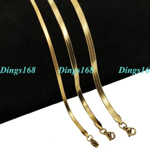 Men&Womens Real 18K Yellow Gold Filled 22" 5mm wide Herringbone Chain Necklace - Picture 1 of 2