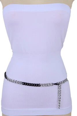 Mujeres Estilo Sutil Lindo Cinturón Cintura Cadera Negro Plata Metal Cadena Talla Grande XL XXL Foto 1 de 4