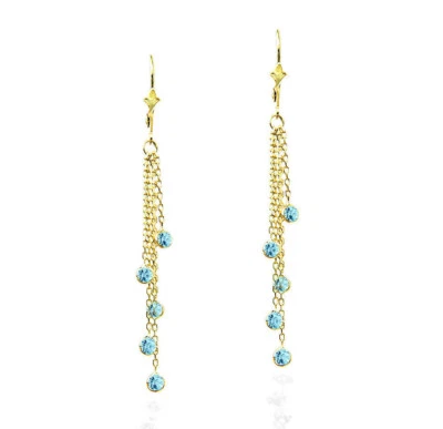 Pendientes araña de oro amarillo de 14K con piedras preciosas de topacio azul Foto 1 de 2