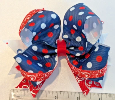 Nautical USA Navy Blue Handmade Hairbow 4.5 inch Boutique Stacker Bow Alligator - Image 1 of 4