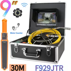 9" Monitor Sewer Pipe Inspection Video Camera 512HZ HD 22MM IP68 F929JTR-30M - Picture 1 of 18