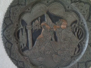 PERSISCHER NAHOST HANDZISELIERT SILBER ÜBER KUPFER 18" TABLETT TELLER WANDBEHANG - Bild 1 von 12