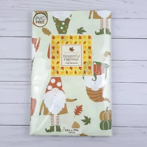 Fall Vinyl Tablecloth 52x70 Gnomes Leaves Pumpkins - Picture 1 of 2