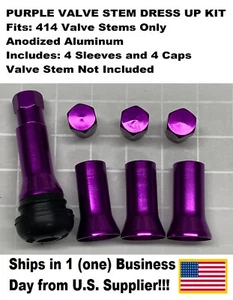 8-PC VALVE STEM DRESS UP 414 KIT-Anodized Aluminum Alloy, Caps w Sleeves-Purple - Picture 1 of 12