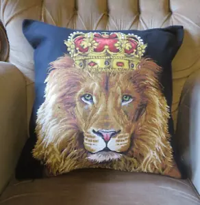 AFRICAN LION KING BIG CAT  CROWN SAFARI BIG GAME TAPESTRY CUSHION COVER ONLY - Picture 1 of 9