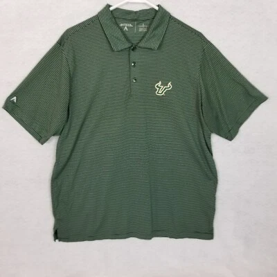 Polo ANTIGUA USF University South Florida Bulls logotipo bordado a rayas verde L Foto 1 de 4