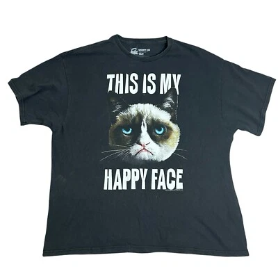 Camiseta Preta Masculina Grumpy Cat Tamanho XXL This Is My Happy Face - Imagem 1 de 4