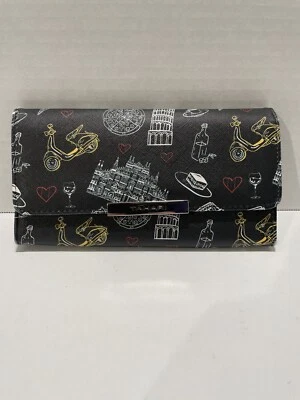 TAHARI женщин застежки бумажник серый на черной молнии монета 8» Италия сцены очень хороший - Изображение 1 из 4