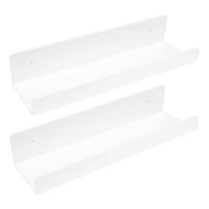 2 Pack White Acrylic Floating Shelves for Wall Bathroom Bedroom Living Room - Picture 1 of 8