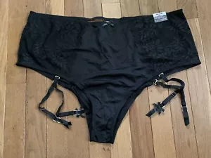 Plus Size 26/28 Black Mid Waist Cheeky Lace Strappy Garter Panty Cacique Sexy - Picture 1 of 6