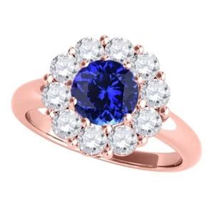 1.90Ct. Halo Tanzanite And Diamond Engagement Wedding Ring In 10K Gold Jewelry - Picture 1 of 27