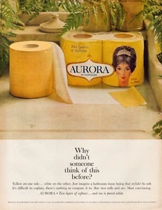 Print Ad Aurora Toilet Paper 1964 Yellow Full Page Large Magazine 10.5"x13.5" - Picture 1 of 1