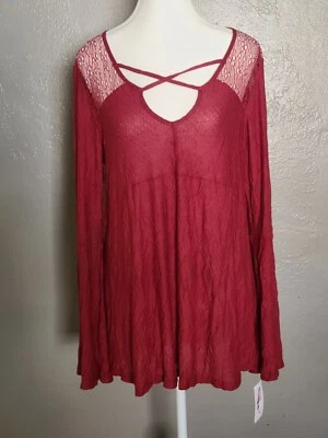 Jessica Simpson Junior Mujer Malla Ribete Con Manga Campana XL NUEVO CON ETIQUETAS BORGOÑA Foto 1 de 4