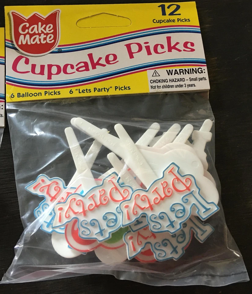 Cake Mate 12pc Set Cupcake Picks Balloons & Lets Party Decoration Fun White
