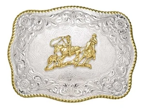 Crumrine Western Belt Buckle Rodeo Team Roper Silver Bronze C00464 - Picture 1 of 1