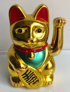 Maneki neko Glückskatze Feng Shui Katze 15 cm goldfarben Winkekatze Kunststoff - Bild 1 von 3