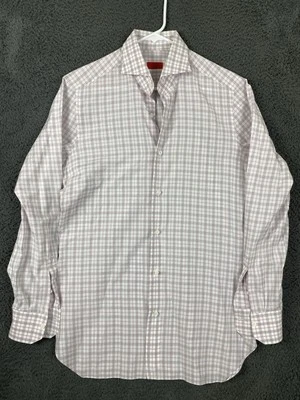 Camisa de vestir a cuadros ISAIA Napoli para hombre 15,5/39 M rosa 100 % algodón abotonada Foto 1 de 4