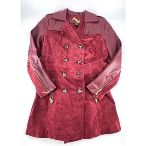 Vintage Iman Trenchcoat Damen klein rot burgund Leder Wildleder Jacke 90er - Bild 1 von 12