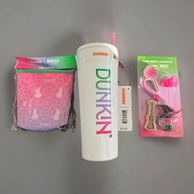 Very Rare Dunkin’ Wicked Cup + Straw Buddy & Topper Set + Cup Sleeve All NEW - Image 1 of 4
