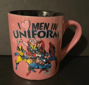 2011 Marvel Comics Superheroes 14oz Coffee Mug Cup “I Love Men In Uniform” - Picture 1 of 4